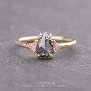 .87 Carat Salt and Pepper Pear Diamond Engagement Ring, Zoe Setting, Point No Point Studio. Available in a variety of metal types. Eco-friendly, Recycled Metals, Conflict Free.