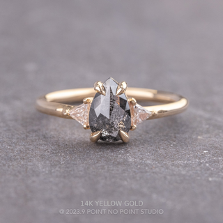 .87 Carat Salt and Pepper Pear Diamond Engagement Ring, Zoe Setting, Point No Point Studio. Available in a variety of metal types. Eco-friendly, Recycled Metals, Conflict Free.