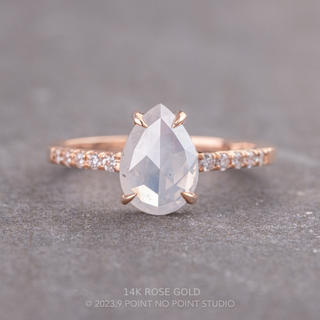 1.82 Carat Icy White Pear Diamond Engagement Ring, Jules Setting, Point No Point Studio. Available in a variety of metal types. Eco-friendly, Recycled Metals, Conflict Free.