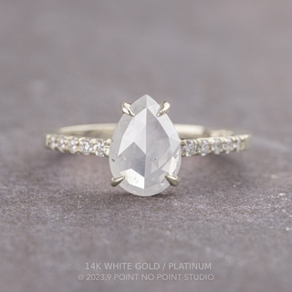 1.82 Carat Icy White Pear Diamond Engagement Ring, Jules Setting, Point No Point Studio. Available in a variety of metal types. Eco-friendly, Recycled Metals, Conflict Free.