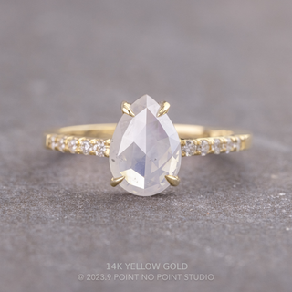 1.82 Carat Icy White Pear Diamond Engagement Ring, Jules Setting, Point No Point Studio. Available in a variety of metal types. Eco-friendly, Recycled Metals, Conflict Free.