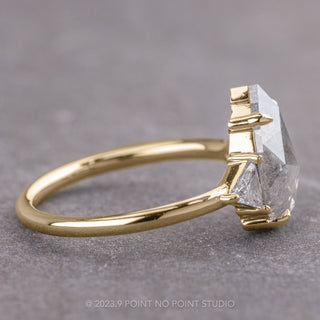 2.53 Carat Salt and Pepper Pear Diamond Engagement Ring, Zoe Setting, 14k Yellow Gold