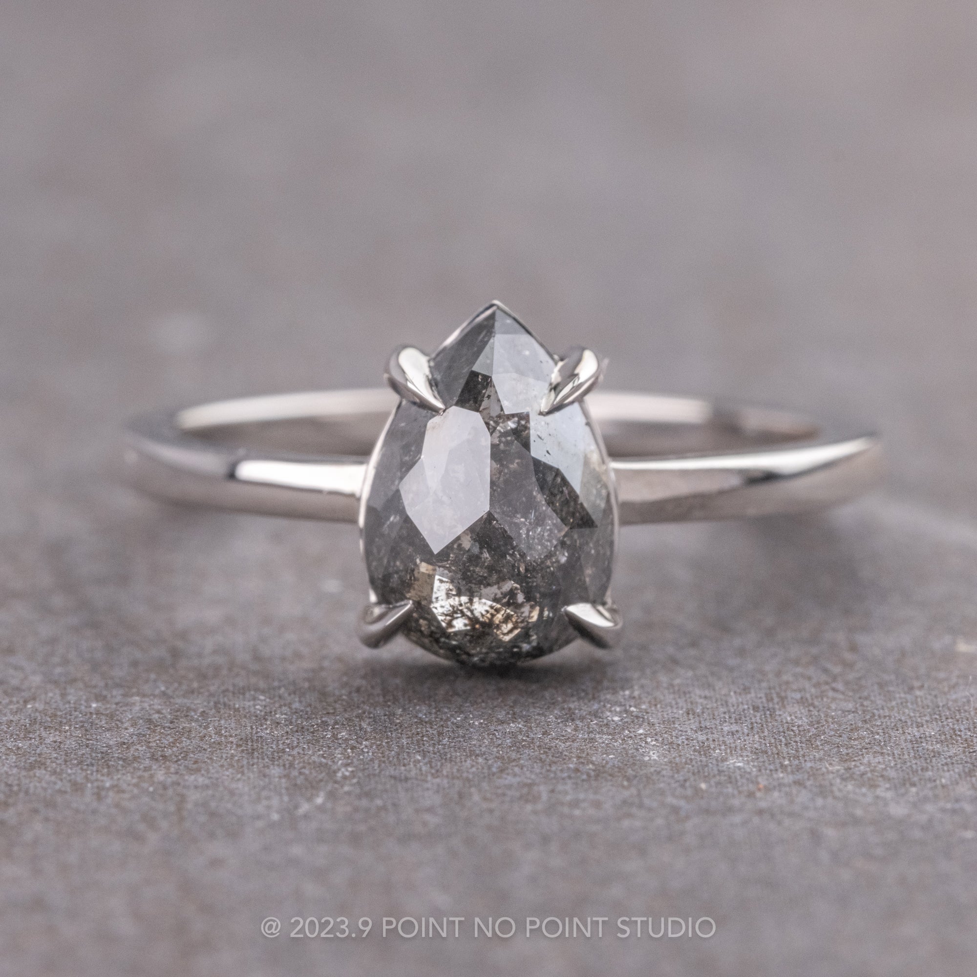 Natural Pear Black Diamond Engagement Ring