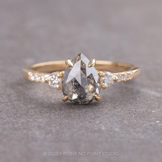 2.02 Carat Canadian Salt and Pepper Pear Diamond Engagement Ring, Eliza Setting, 14K Yellow Gold