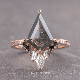 1.77 Carat Salt and Pepper Kite Diamond Engagement Ring, Engraved Ombre Wren Setting