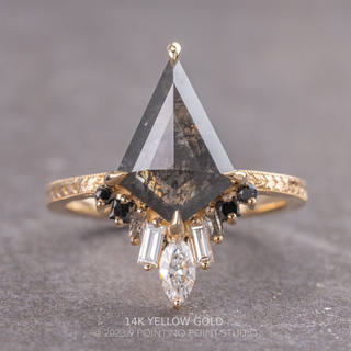1.77 Carat Salt and Pepper Kite Diamond Engagement Ring, Engraved Ombre Wren Setting