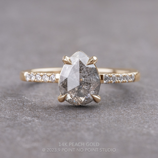 1.61 Carat Salt and Pepper Pear Diamond Engagement Ring, Jules Setting, Point No Point Studio. Available in a variety of metal types. Eco-friendly, Recycled Metals, Conflict Free.