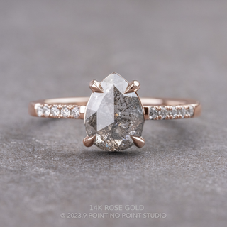 1.61 Carat Salt and Pepper Pear Diamond Engagement Ring, Jules Setting, Point No Point Studio. Available in a variety of metal types. Eco-friendly, Recycled Metals, Conflict Free.