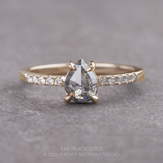 1.25 Carat Salt and Pepper Pear Diamond Engagement Ring, Jules Setting, Point No Point Studio. Available in a variety of metal types. Eco-friendly, Recycled Metals, Conflict Free.