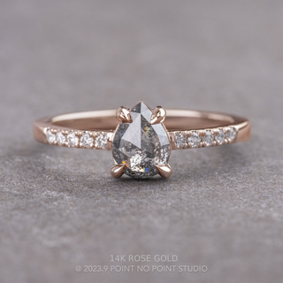 1.25 Carat Salt and Pepper Pear Diamond Engagement Ring, Jules Setting, Point No Point Studio. Available in a variety of metal types. Eco-friendly, Recycled Metals, Conflict Free.