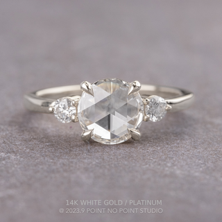 1.37 Carat Clear Round Diamond Engagement Ring, Zoe Setting, Point No Point Studio. Available in a variety of metal types. Eco-friendly, Recycled Metals, Conflict Free.