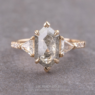 2.71 Carat Salt and Pepper Hexagon Diamond Engagement Ring, Eliza Setting