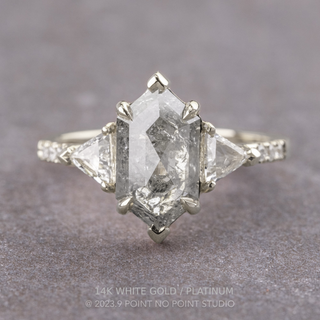 2.71 Carat Salt and Pepper Hexagon Diamond Engagement Ring, Eliza Setting