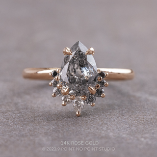 1.90 Carat Canadian Salt and Pepper Pear Diamond Engagement Ring, Ombre Ava Setting