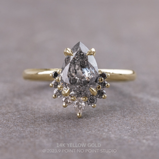 1.90 Carat Canadian Salt and Pepper Pear Diamond Engagement Ring, Ombre Ava Setting