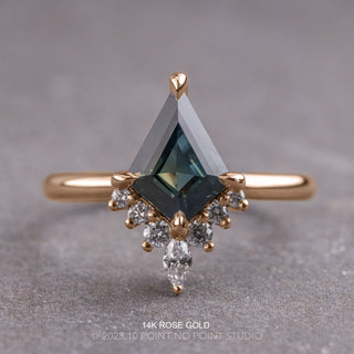 1.53 Carat Teal Kite Sapphire and Diamond Engagement Ring, Ava Setting
