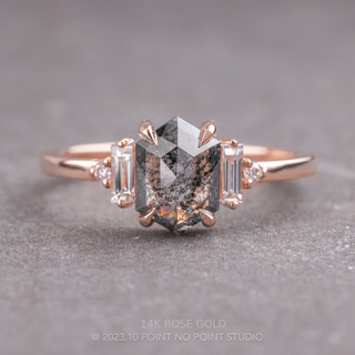 1.99 Carat Black Salt and Pepper Hexagon Diamond Engagement Ring, Betty Setting