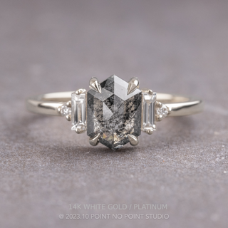 1.99 Carat Black Salt and Pepper Hexagon Diamond Engagement Ring, Betty Setting