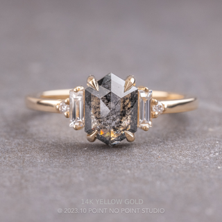 1.99 Carat Black Salt and Pepper Hexagon Diamond Engagement Ring, Betty Setting