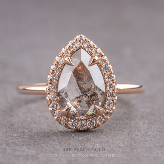 1.30 Carat Salt and Pepper Pear Diamond Engagement Ring, Halo Setting