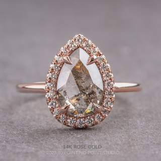 1.30 Carat Salt and Pepper Pear Diamond Engagement Ring, Halo Setting