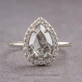 1.30 Carat Salt and Pepper Pear Diamond Engagement Ring, Halo Setting