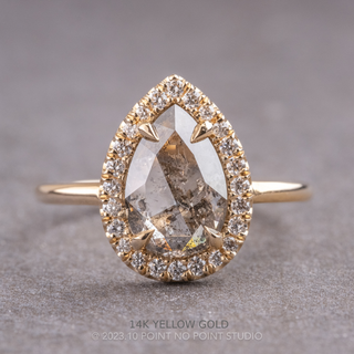 1.30 Carat Salt and Pepper Pear Diamond Engagement Ring, Halo Setting