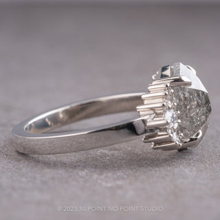 3.16 Carat Salt and Pepper Hexagon Diamond Engagement Ring, Monarch Setting, Platinum