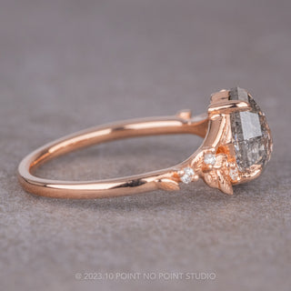 1.78 Carat Canadian Salt and Pepper Geometric Pear Diamond Engagement Ring, Thistle Setting, 14k Rose Gold