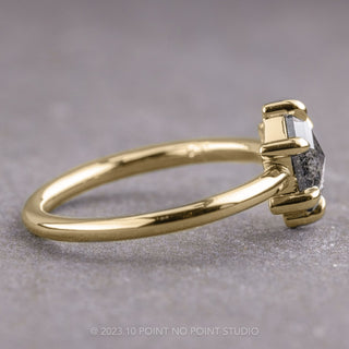 1.08 Carat Salt and Pepper Hexagon Diamond Engagement Ring, Jane Setting, 14K Yellow Gold