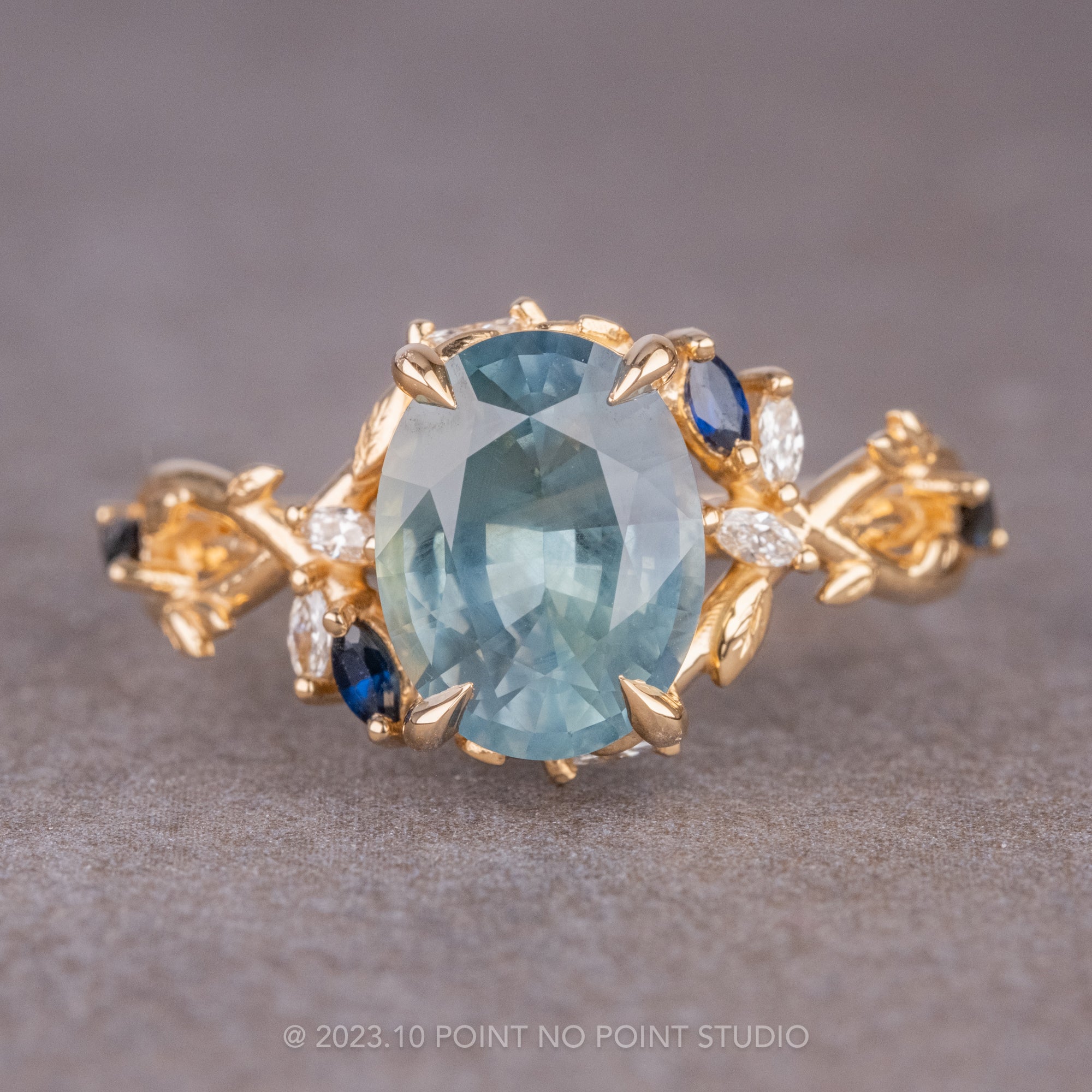 Oval Montana Sapphire and Diamond Engagement Ring, Point No Point