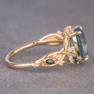 3.53 Carat Oval Montana Sapphire and Diamond Engagement Ring, Ainsley Setting, 14K Yellow Gold