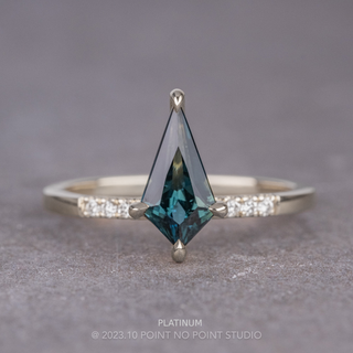 .95 Carat Teal Kite Sapphire and Diamond Engagement Ring, Jules Setting, Point No Point Studio. Available in a variety of metal types. Eco-friendly, Recycled Metals, Conflict Free.