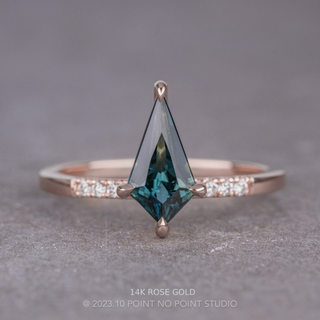 .95 Carat Teal Kite Sapphire and Diamond Engagement Ring, Jules Setting, Point No Point Studio. Available in a variety of metal types. Eco-friendly, Recycled Metals, Conflict Free.