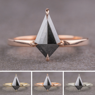1.21 Carat Black Kite Diamond Engagement Ring, Jane Setting, Point No Point Studio. Available in a variety of metal types. Eco-friendly, Recycled Metals, Conflict Free.