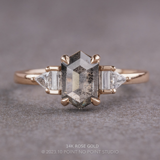 1.07 Carat Salt and Pepper Hexagon Diamond Engagement Ring, Beatrice Setting