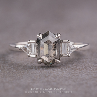 1.07 Carat Salt and Pepper Hexagon Diamond Engagement Ring, Beatrice Setting