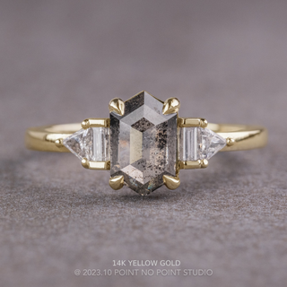 1.07 Carat Salt and Pepper Hexagon Diamond Engagement Ring, Beatrice Setting