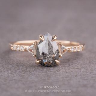 1.16 Carat Salt and Pepper Pear Diamond Engagement Ring, Eliza Setting, Point No Point Studio. Available in a variety of metal types. Eco-friendly, Recycled Metals, Conflict Free.