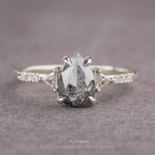 1.16 Carat Salt and Pepper Pear Diamond Engagement Ring, Eliza Setting, Point No Point Studio. Available in a variety of metal types. Eco-friendly, Recycled Metals, Conflict Free.