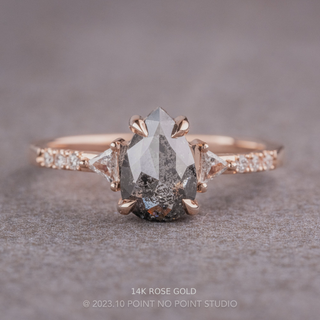 1.16 Carat Salt and Pepper Pear Diamond Engagement Ring, Eliza Setting, Point No Point Studio. Available in a variety of metal types. Eco-friendly, Recycled Metals, Conflict Free.
