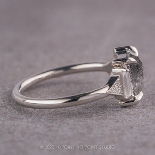 1.69 Carat Black Speckled Princess Cut Diamond Engagement Ring, Azalea Setting, Platinum