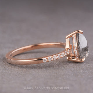1.94 Carat Salt and Pepper Pear Diamond Engagement Ring, Juliette Setting, 14K Rose Gold