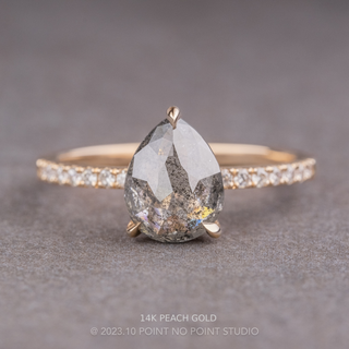 1.74 Carat Salt and Pepper Pear Diamond Engagement Ring, Juliette Setting, Point No Point Studio. Available in a variety of metal types. Eco-friendly, Recycled Metals, Conflict Free.