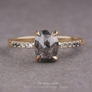 1.73 Carat Black Salt and Pepper Oval Diamond Engagement Ring, Ombre Jules Setting, Point No Point Studio. Available in a variety of metal types. Eco-friendly, Recycled Metals, Conflict Free.