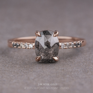 1.73 Carat Black Salt and Pepper Oval Diamond Engagement Ring, Ombre Jules Setting, Point No Point Studio. Available in a variety of metal types. Eco-friendly, Recycled Metals, Conflict Free.