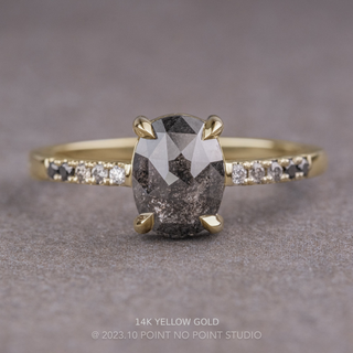 1.73 Carat Black Salt and Pepper Oval Diamond Engagement Ring, Ombre Jules Setting, Point No Point Studio. Available in a variety of metal types. Eco-friendly, Recycled Metals, Conflict Free.