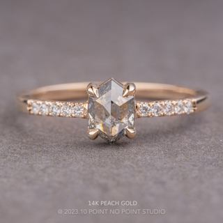 .79 Carat Salt and Pepper Hexagon Diamond Engagement Ring, Jules Setting, Point No Point Studio. Available in a variety of metal types. Eco-friendly, Recycled Metals, Conflict Free.