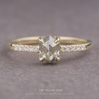 .79 Carat Salt and Pepper Hexagon Diamond Engagement Ring, Jules Setting, Point No Point Studio. Available in a variety of metal types. Eco-friendly, Recycled Metals, Conflict Free.