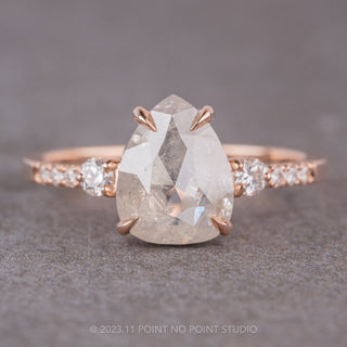 1.95 Carat Icy White Pear Diamond Engagement Ring, Eliza Setting, 14K Rose Gold, Point No Point Studio. Eco-friendly, Recycled Metals, Conflict Free.